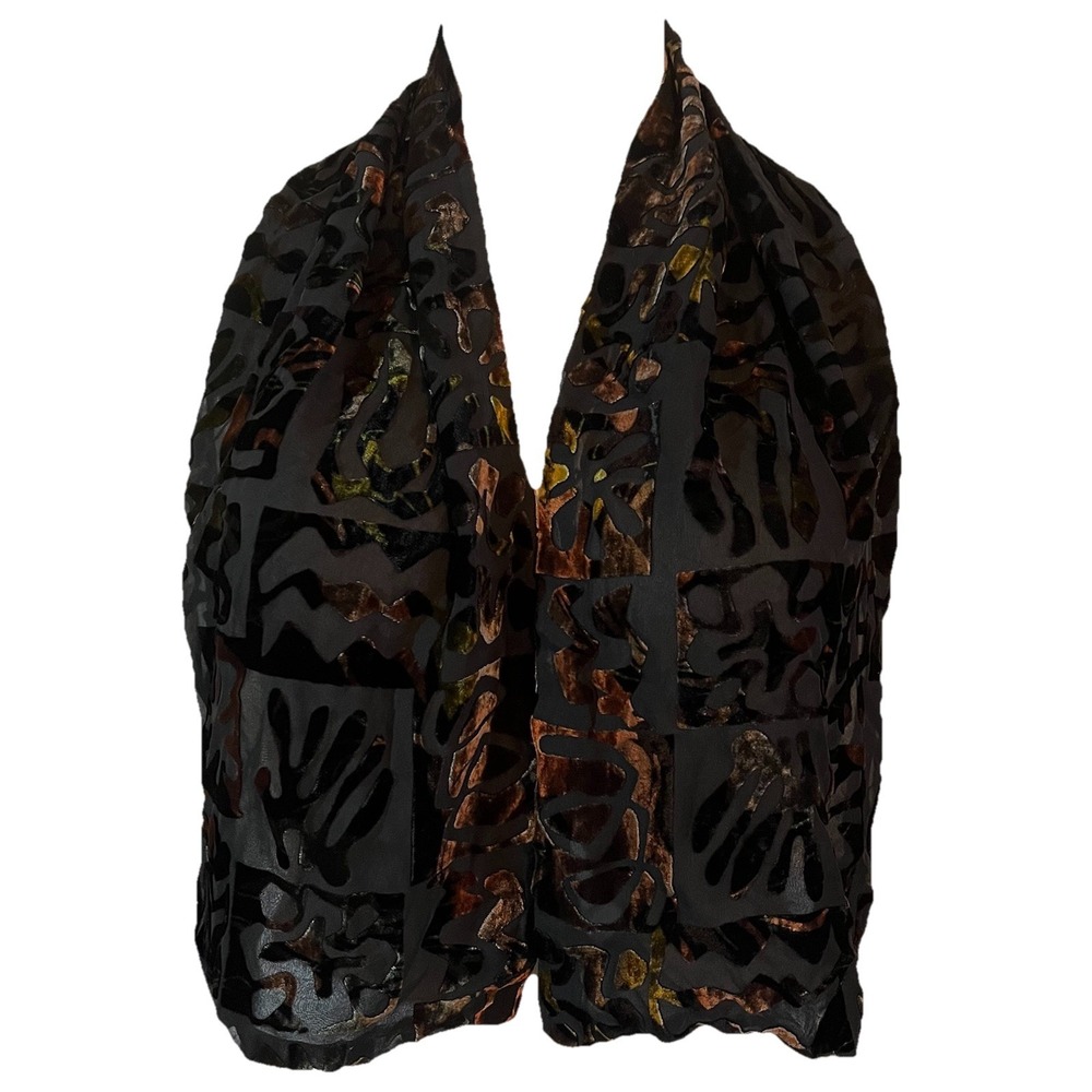 Elaine Gold Collection XIIX LTD VTG Velvet Burnout Scarf 10"x46" Silk Blend BLK
